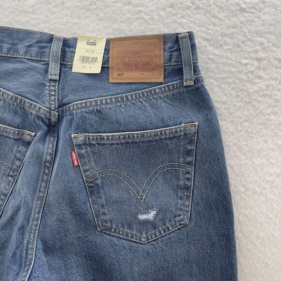 Levi's 501 '90s Jeans Women 26x30 Blue Straight Destroyed Button Fly Denim Big E - Picture 12 of 16